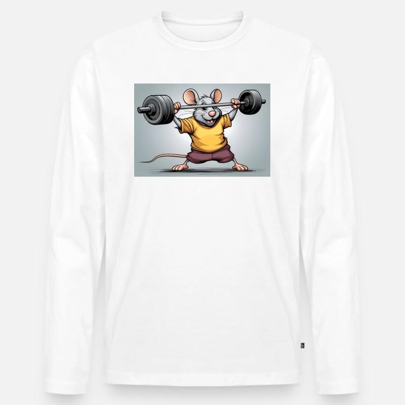 Kraftmaus beim Krafttraining - Männer Premium Bio Langarmshirt - Weiß