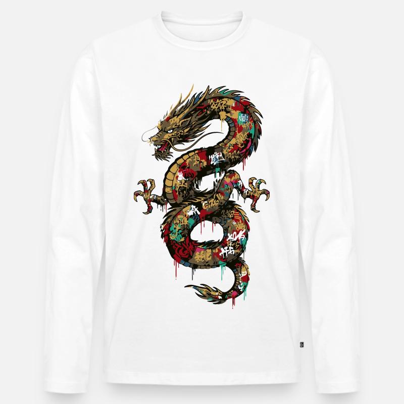 Drache Graffiti - Männer Premium Bio Langarmshirt - Weiß