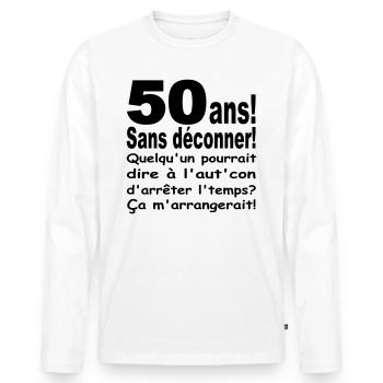 ANNIVERSAIRE 50 ANS/VISUEL/DESIGN/MOTIF/HUMOUR - T-shirt manches longues Premium bio Homme - blanc - Devant - Nico (187cm)