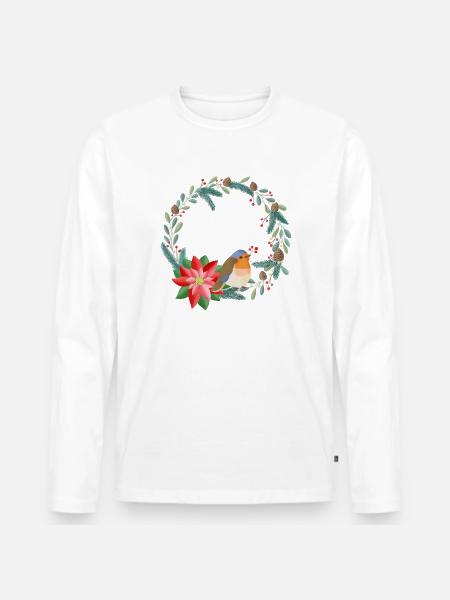 Weihnachtskranz personalisierbar mit deinem Text - Männer Premium Bio Langarmshirt - Weiß