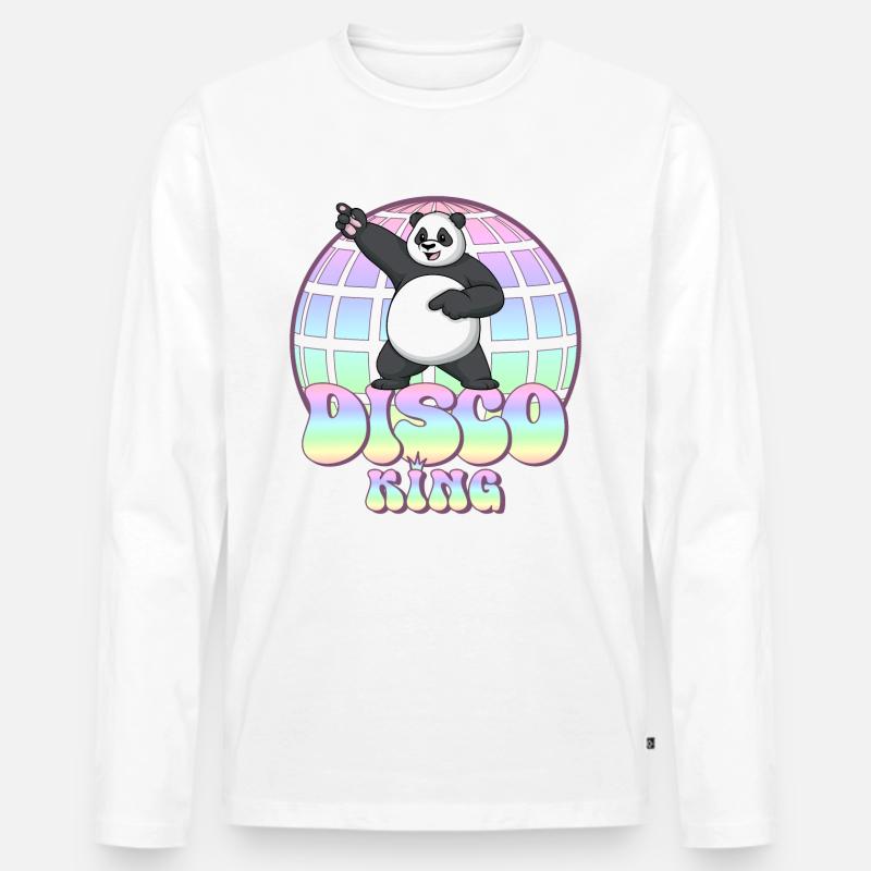Discoking Panda anni ' 70 Disco Ball Disco King - Maglia a manica lunga ecologica premium da uomo - bianco