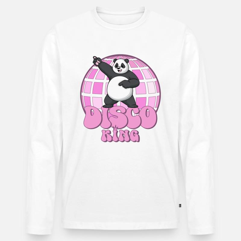 Disco King Panda anni ' 70 Disco Ball Discoking - Maglia a manica lunga ecologica premium da uomo - bianco
