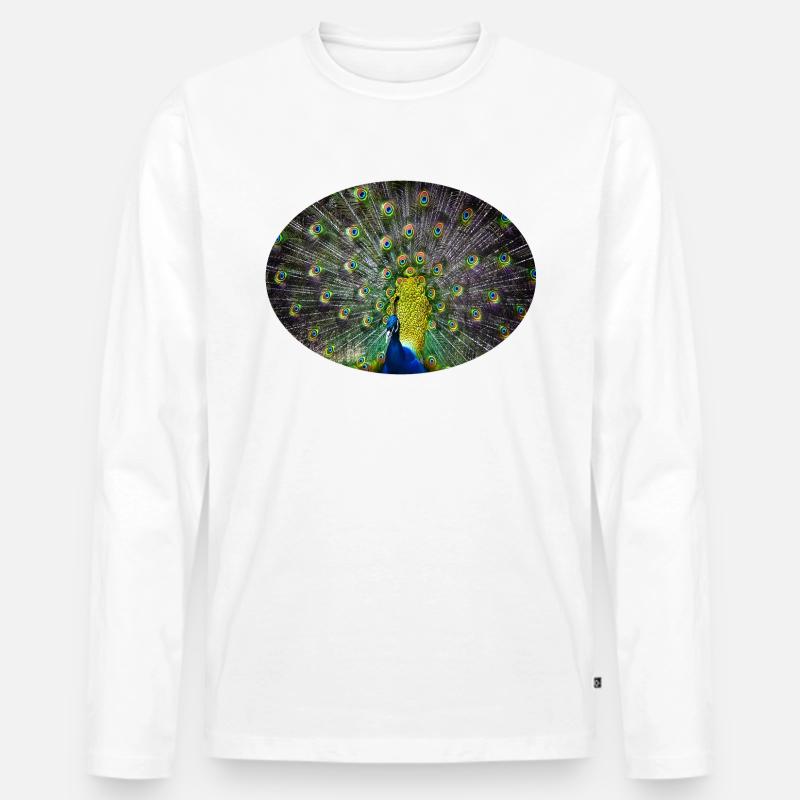 Pfau - Männer Premium Bio Langarmshirt - Weiß