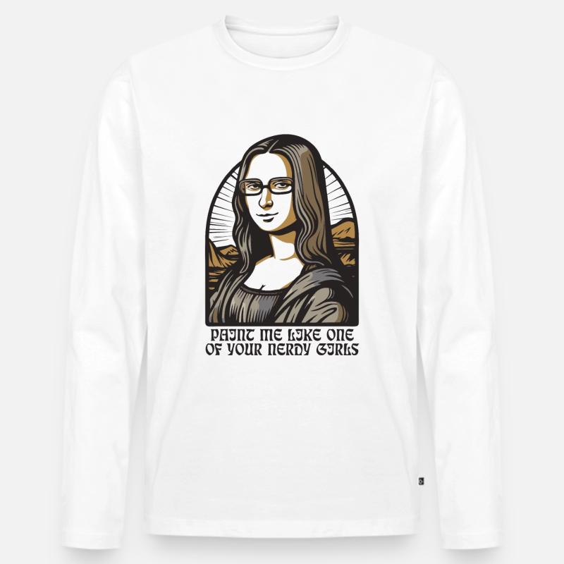 Die nerdige Leseratte Lisa Mona - Männer Premium Bio Langarmshirt - Weiß