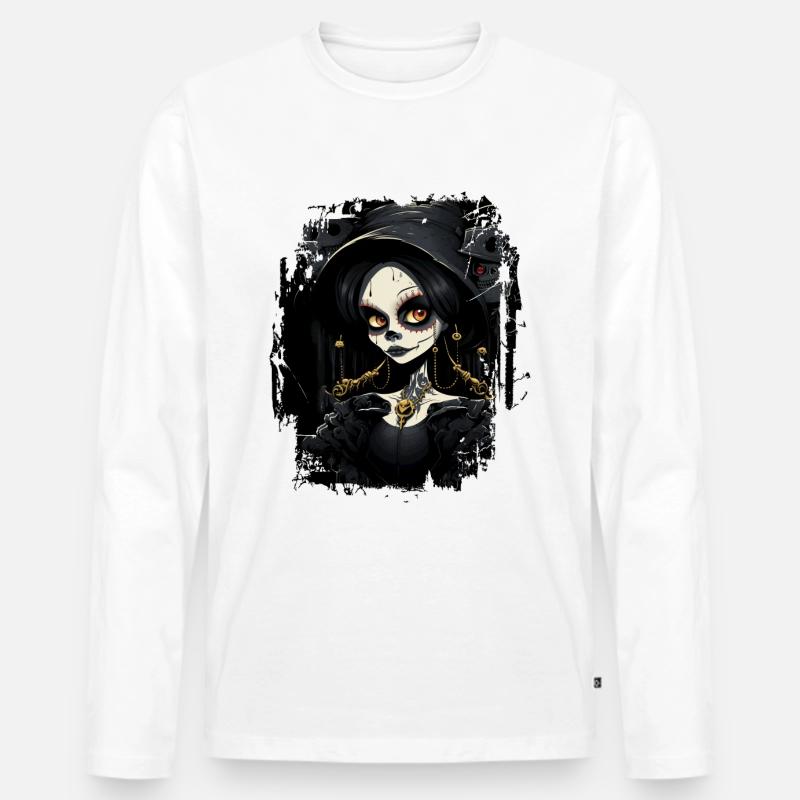 Süßes Gothic-Mädchen - Männer Premium Bio Langarmshirt - Weiß