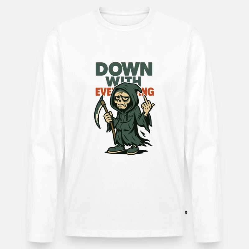 Sensenmann zeigt Mittelfinger mit Text - Männer Premium Bio Langarmshirt - Weiß
