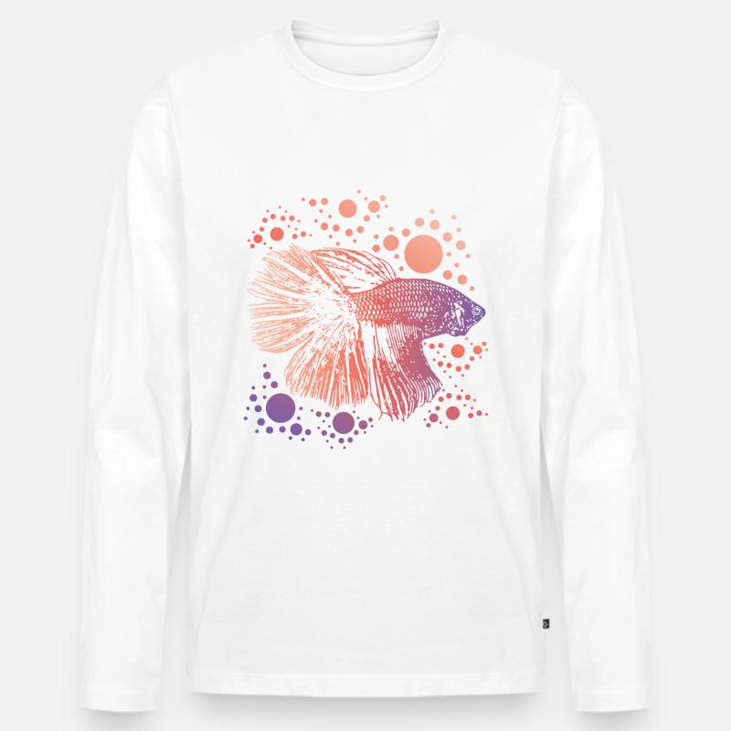 Betta Splendens Retro print I Siamese Fighting - Männer Premium Bio Langarmshirt - Weiß