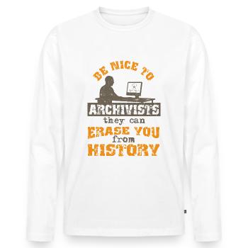 Seien Sie nett zu Archivaren - Männer Premium Bio Langarmshirt - Weiß - Vorne - Nico (187cm)