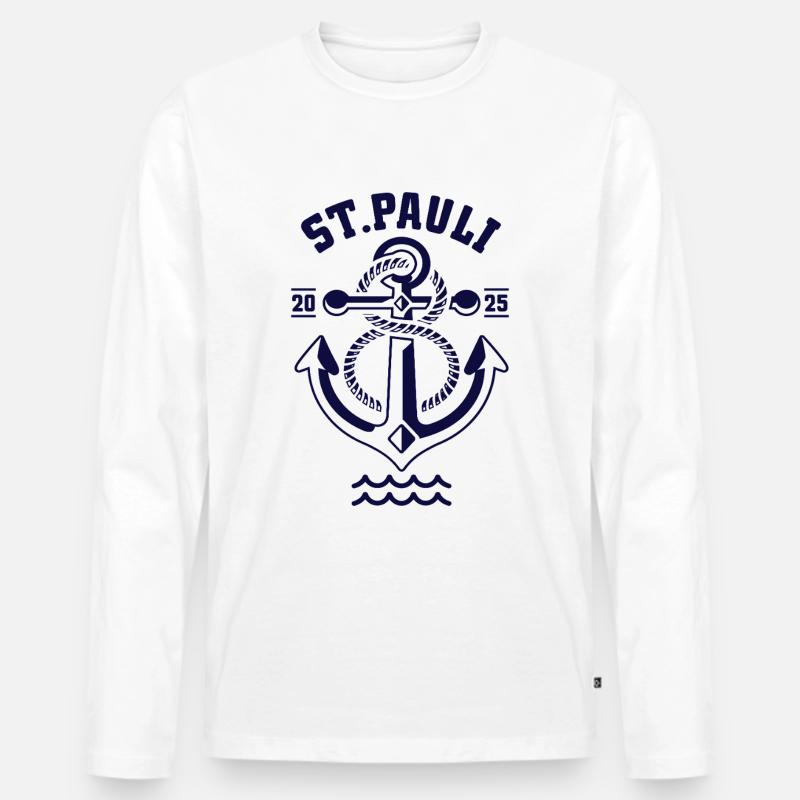 St. Pauli Hamburg Anker Reeperbahn - Männer Premium Bio Langarmshirt - Weiß