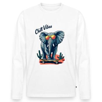 Elephant Skateboard Skater Chill Vibes - Men's Premium Organic Long Sleeve Shirt - white - Front - Nico (187cm)
