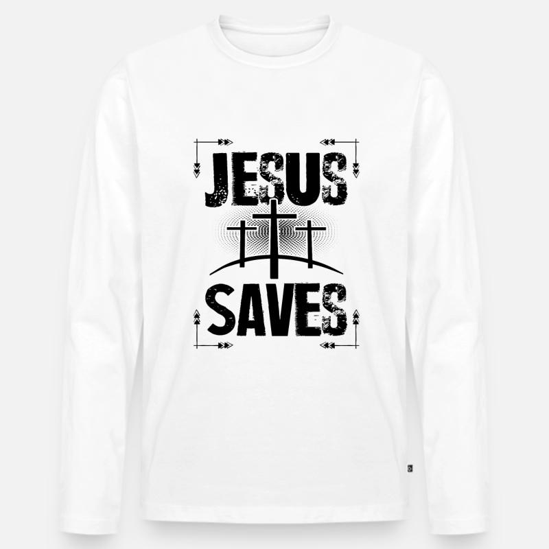 Jesus Saves - Männer Premium Bio Langarmshirt - Weiß