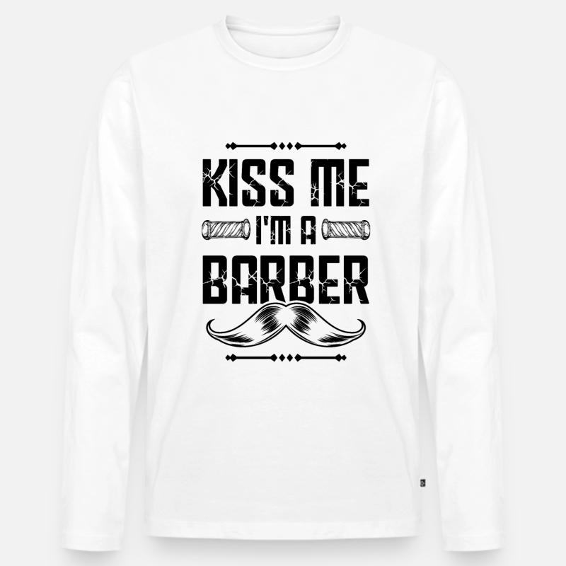 Küsse mich Barber - Männer Premium Bio Langarmshirt - Weiß