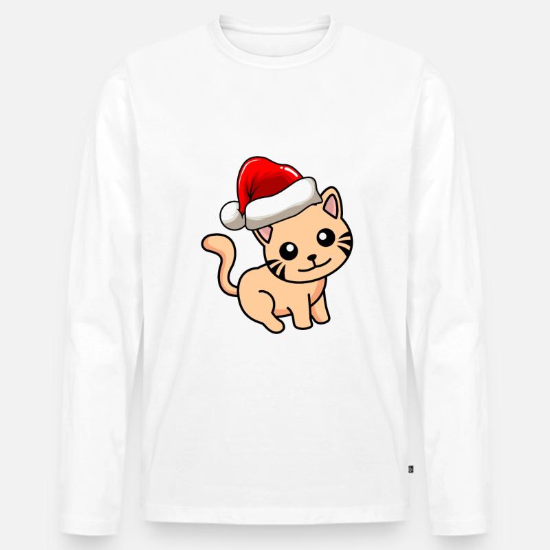 Katze Comic Weihnachten - Männer Premium Bio Langarmshirt - Weiß