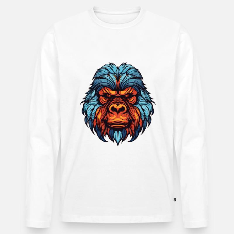 Gorilla Portrait - Männer Premium Bio Langarmshirt - Weiß