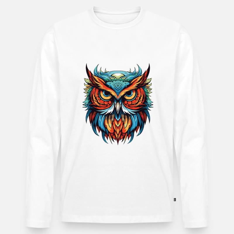 Eule Portrait - Männer Premium Bio Langarmshirt - Weiß