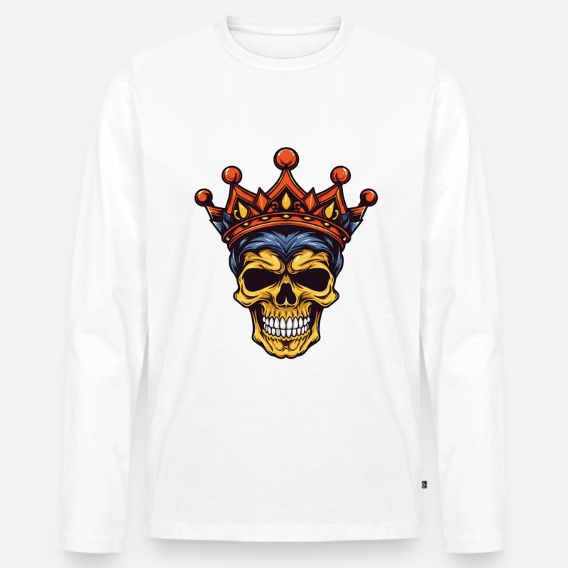 Totenkopf König Krone - Männer Premium Bio Langarmshirt - Weiß