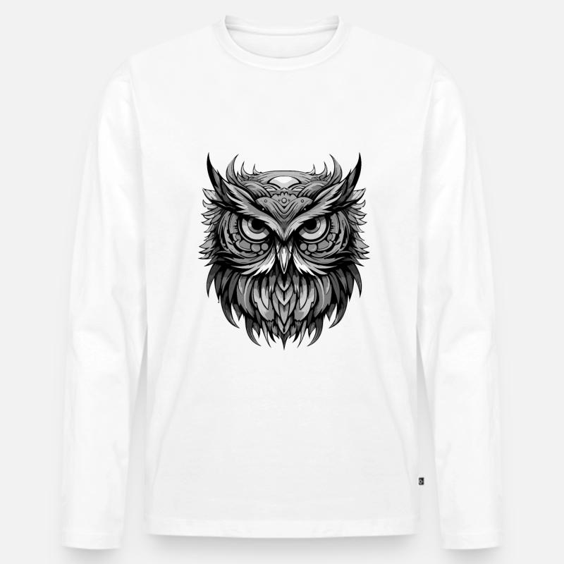 Eule Portrait - Männer Premium Bio Langarmshirt - Weiß