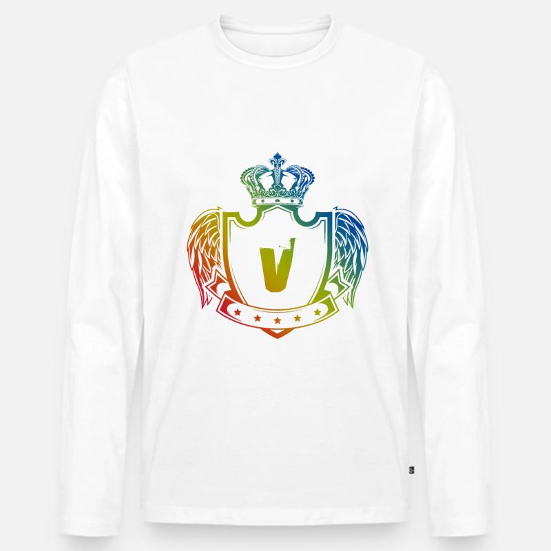 V Buchstabe Wappen - Männer Premium Bio Langarmshirt - Weiß