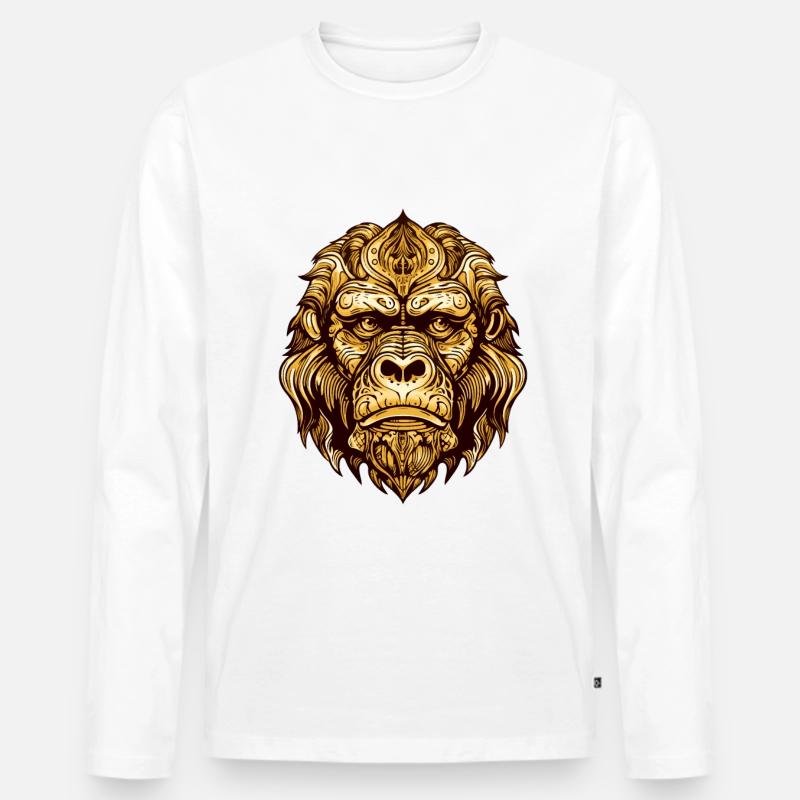 Gorilla Kopf Tier - Männer Premium Bio Langarmshirt - Weiß