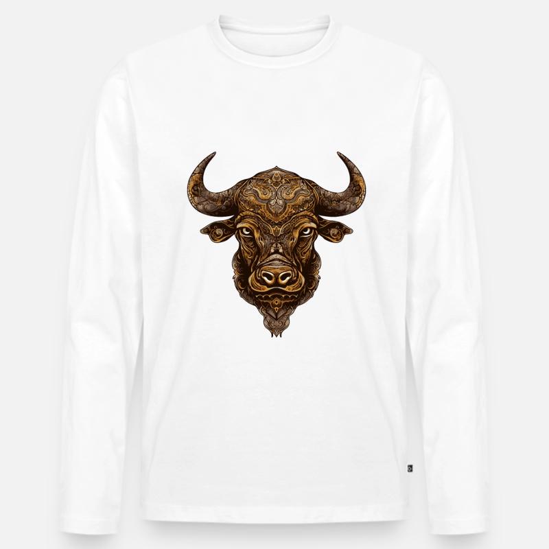 Bulle Kopf Tier Taurus - Männer Premium Bio Langarmshirt - Weiß