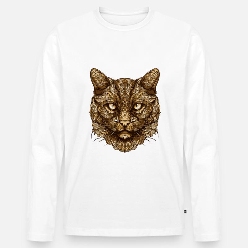 Katze Kopf Tier - Männer Premium Bio Langarmshirt - Weiß