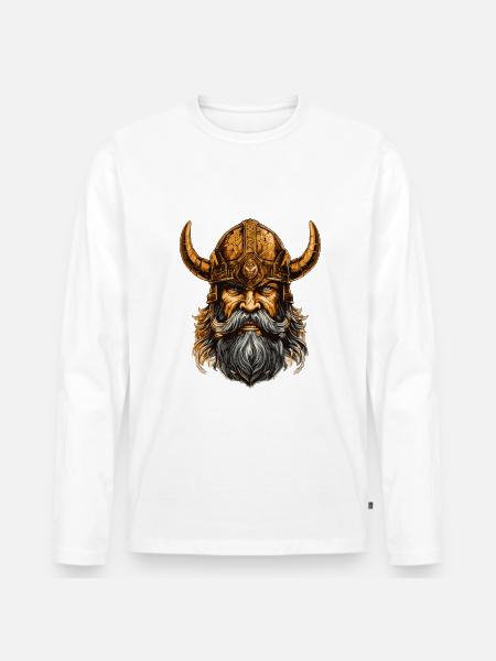 Wikinger Kopf Krieger Odin Valhalla - Männer Premium Bio Langarmshirt - Weiß
