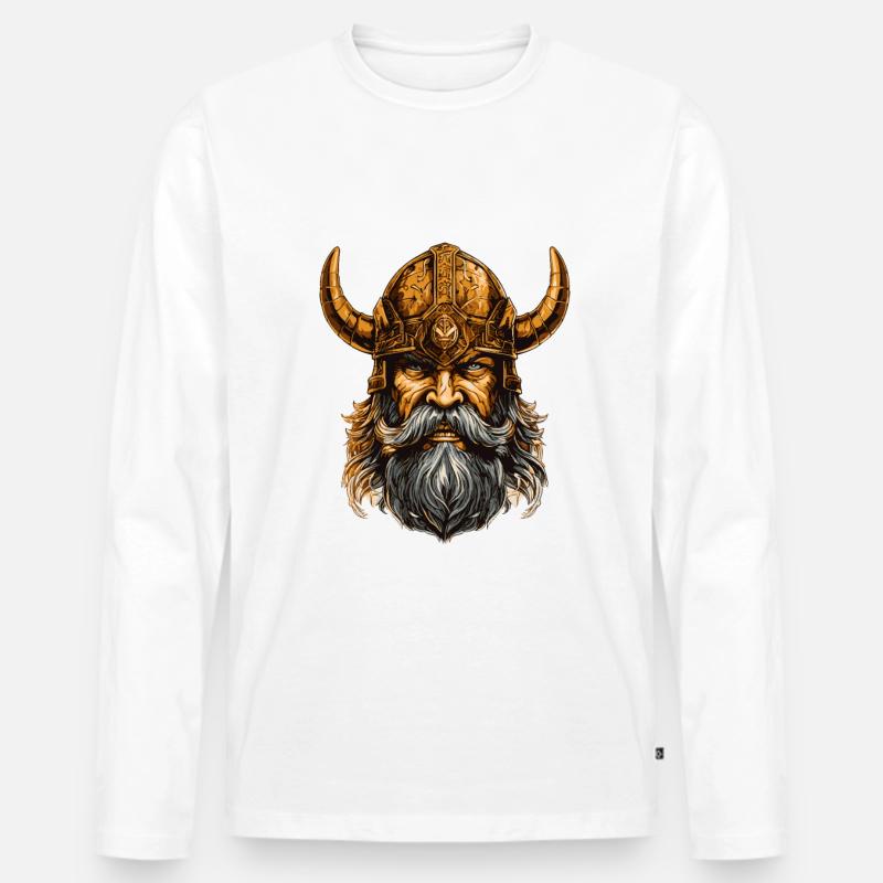 Wikinger Kopf Krieger Odin Valhalla - Männer Premium Bio Langarmshirt - Weiß