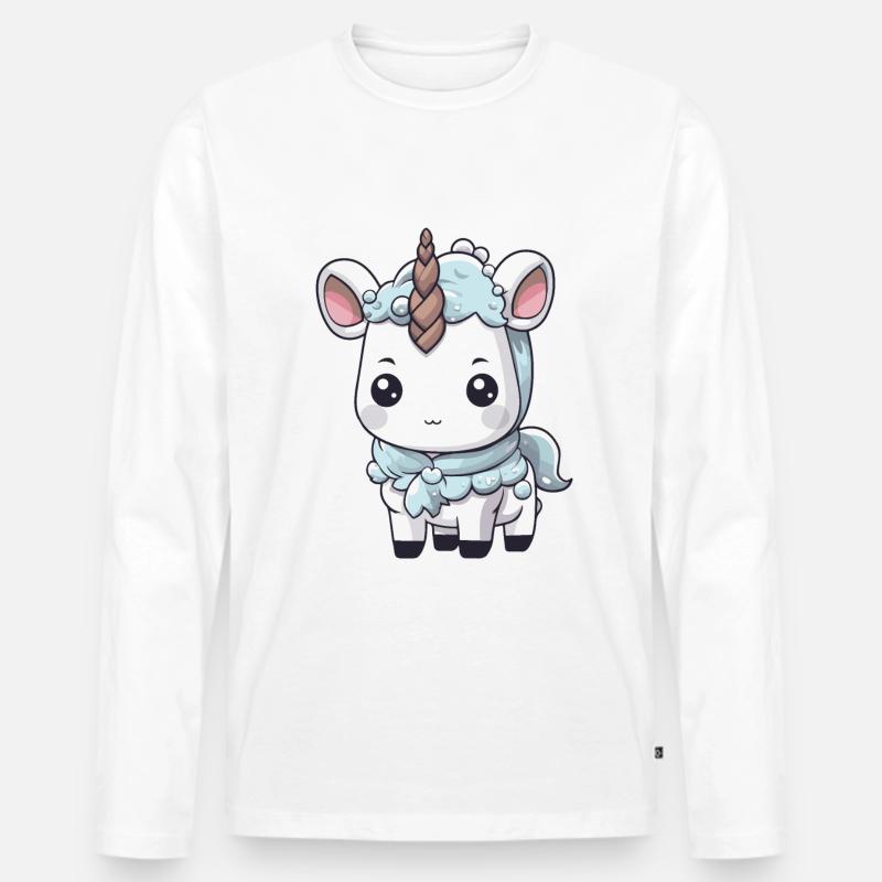 Einhorn Winter Comic - Männer Premium Bio Langarmshirt - Weiß
