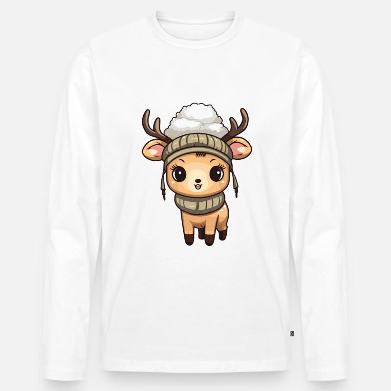 Reh Geweih Winter Comic - Männer Premium Bio Langarmshirt - Weiß