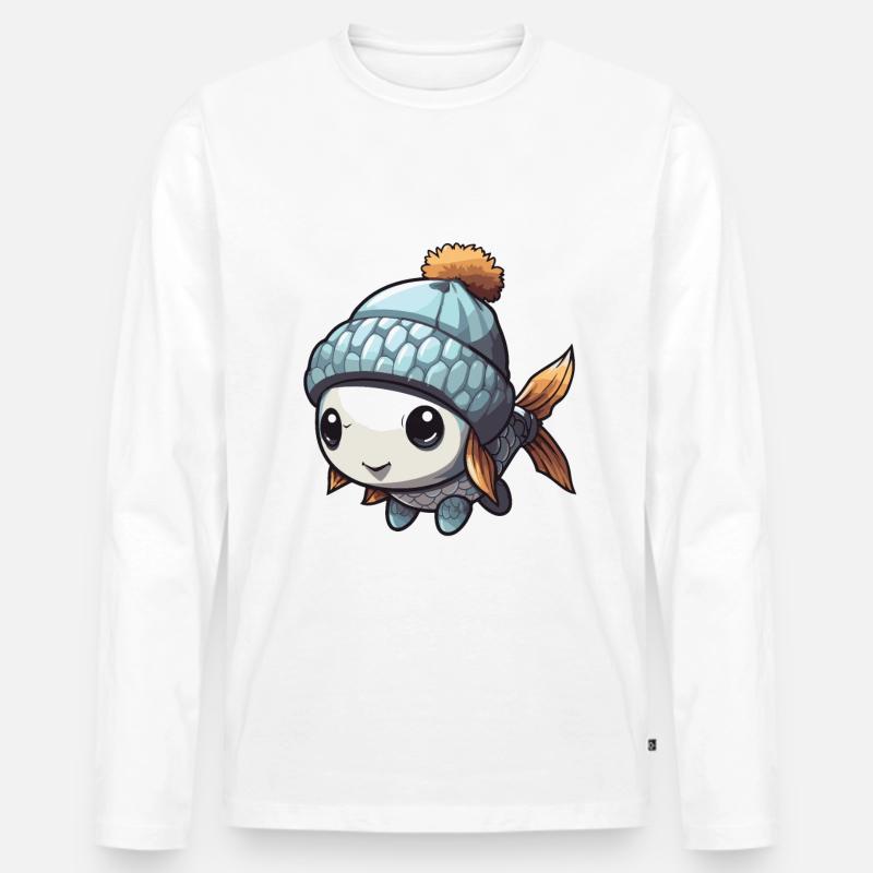 Fisch Winter Comic - Männer Premium Bio Langarmshirt - Weiß