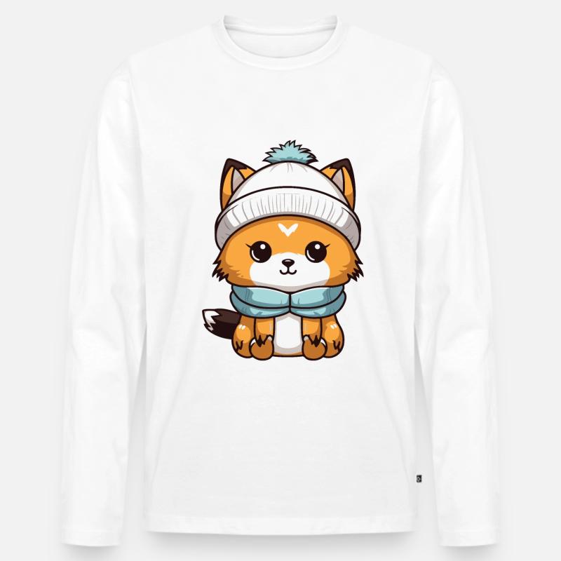 Fuchs Winter Comic - Männer Premium Bio Langarmshirt - Weiß