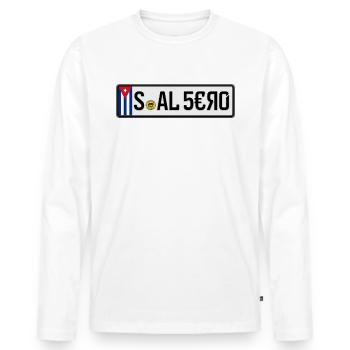 Cuba License Plate S-AL 5€Я0 - Men's Premium Organic Long Sleeve Shirt - white - Front - Nico (187cm)