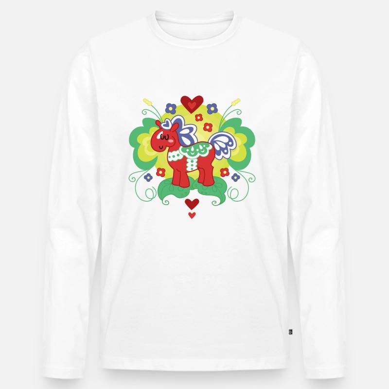 Rot Dalapferd - Männer Premium Bio Langarmshirt - Weiß
