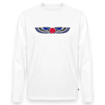 Egypte soleil disque, Ailes, symbole protection - T-shirt manches longues Premium bio Homme - blanc - Devant - Nico (187cm)