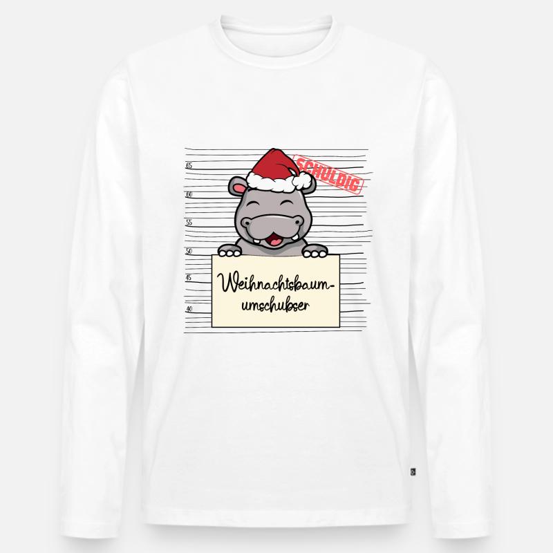 Weihnachtsbaum Umschubser Nilpferd - Männer Premium Bio Langarmshirt - Weiß