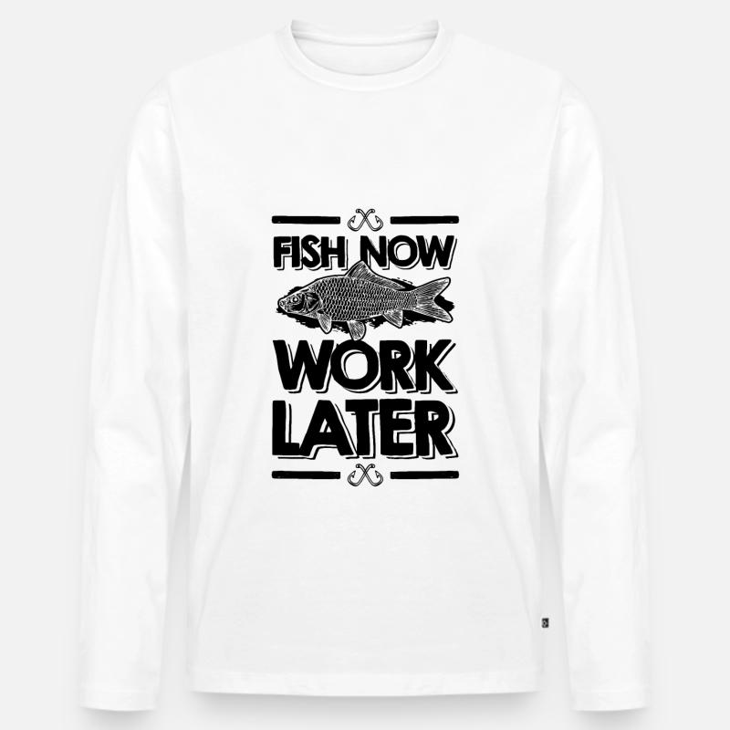 fish now work later - Männer Premium Bio Langarmshirt - Weiß