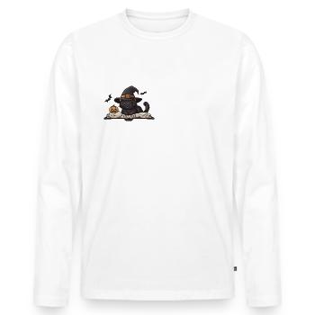 Schwarze Katze Halloween Shirt, Hexe Katze T-Shirt - Männer Premium Bio Langarmshirt - Weiß - Vorne - Nico (187cm)