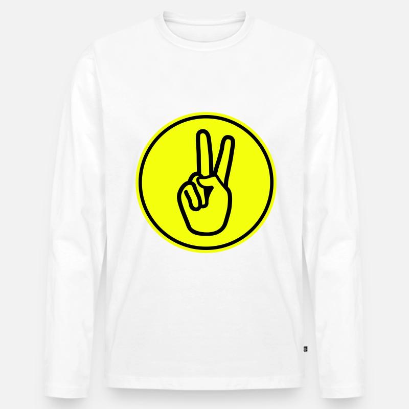 Hand Peace - Männer Premium Bio Langarmshirt - Weiß