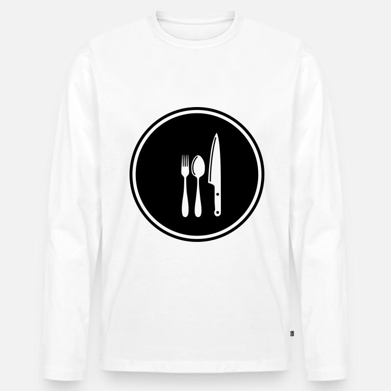 Gabel Besteck - Männer Premium Bio Langarmshirt - Weiß