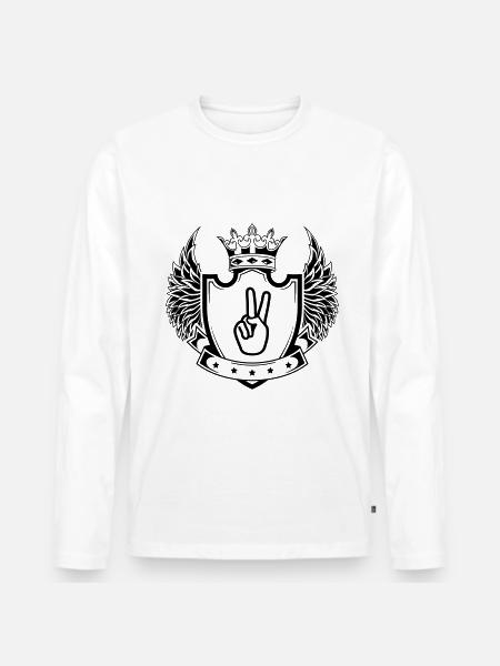 Hand Peace Wappen - Männer Premium Bio Langarmshirt - Weiß