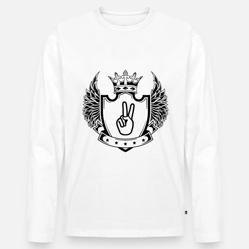 Hand Peace Wappen - Männer Premium Bio Langarmshirt - Weiß