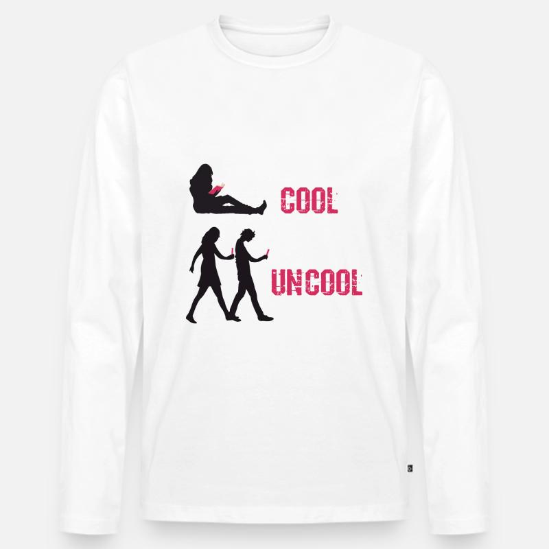 Buch cool, Smartphone uncool - Männer Premium Bio Langarmshirt - Weiß