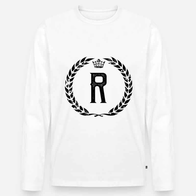 R Buchstabe Kranz - Männer Premium Bio Langarmshirt - Weiß