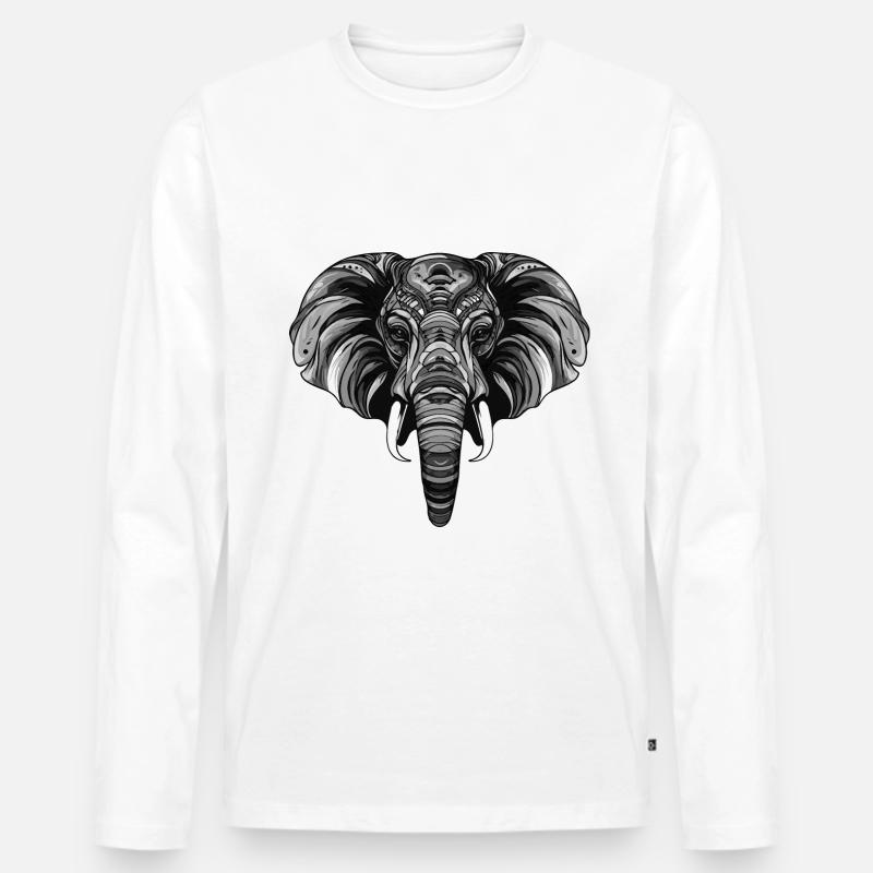 Elefant Portrait - Männer Premium Bio Langarmshirt - Weiß
