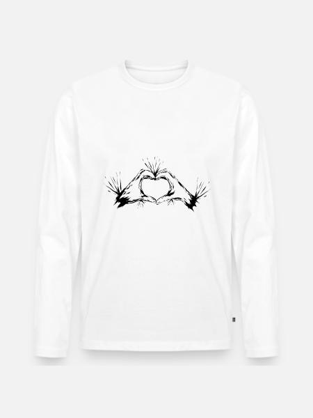 Handzeichen Herz - Männer Premium Bio Langarmshirt - Weiß