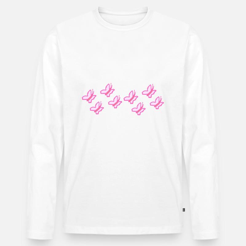 rosa schmetterlinge fliegen - Männer Premium Bio Langarmshirt - Weiß