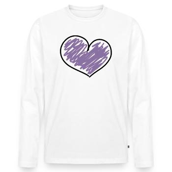 coeur violet - T-shirt manches longues Premium bio Homme - blanc - Devant - Nico (187cm)