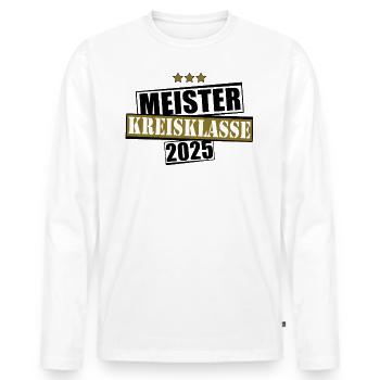 Meister Kreisklasse 2025 Aufstiegstrikot - Männer Premium Bio Langarmshirt - Weiß - Vorne - Nico (187cm)