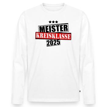 Meister Kreisklasse 2025 Aufstiegstrikot - Männer Premium Bio Langarmshirt - Weiß - Vorne - Nico (187cm)