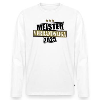 Meister Verbandsliga 2025 Aufstiegstrikot - Männer Premium Bio Langarmshirt - Weiß - Vorne - Nico (187cm)